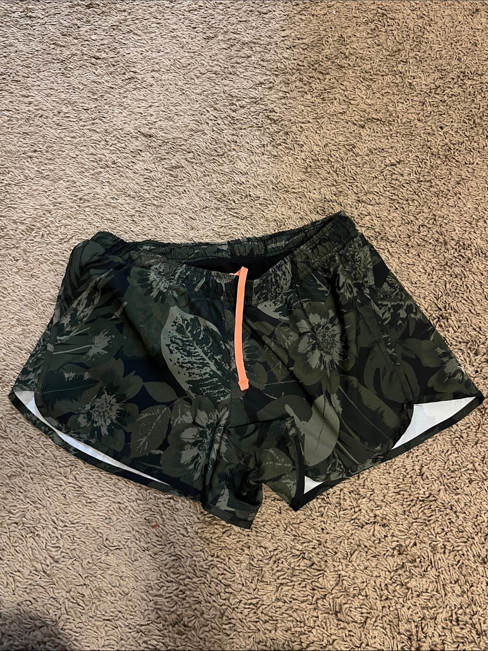 Old Navy Dark Floral Athletic Shorts with Coral Drawstring